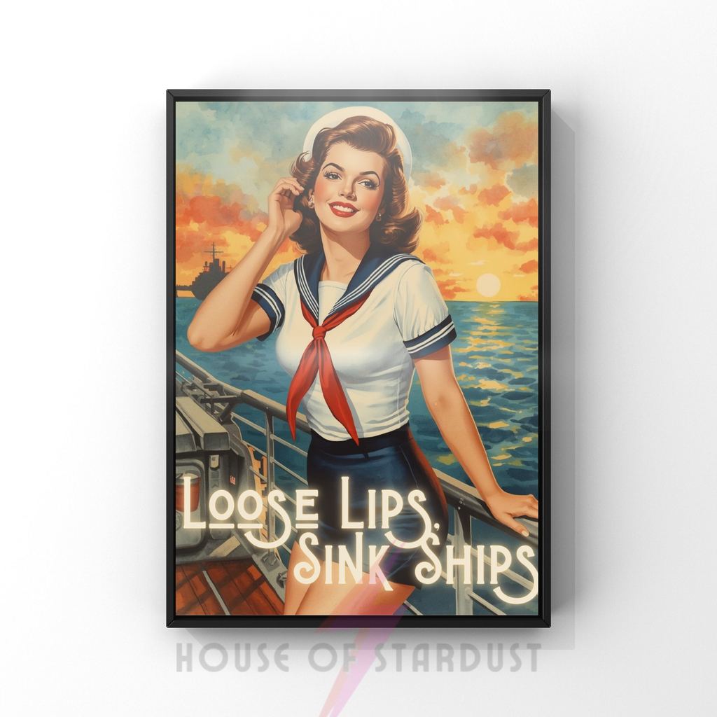 Loose lips | Sailor girl Retro feminist Housewife Humour Print
