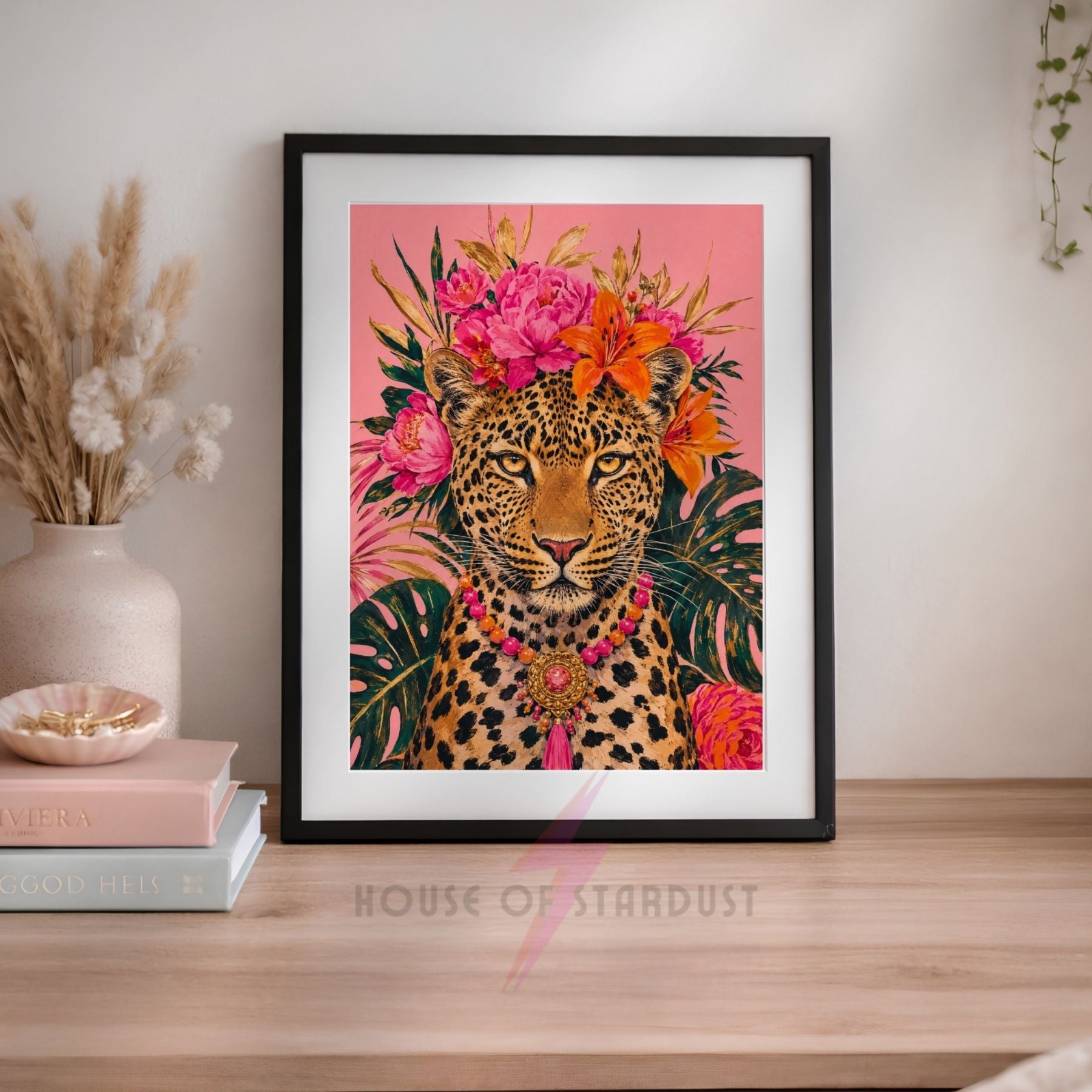 Leopard Wall Art Print | Colourful Tropical Animal Portrait | Maximalist Home Decor | A4 A3 A5 A1 A2