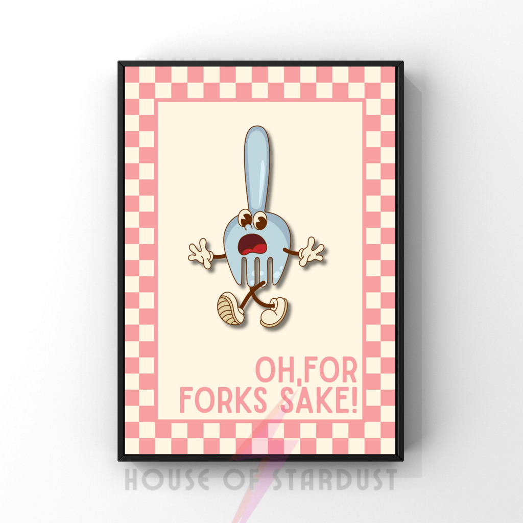 For forks sake!| Kitsch Kitchen checkerboard pastels collection print