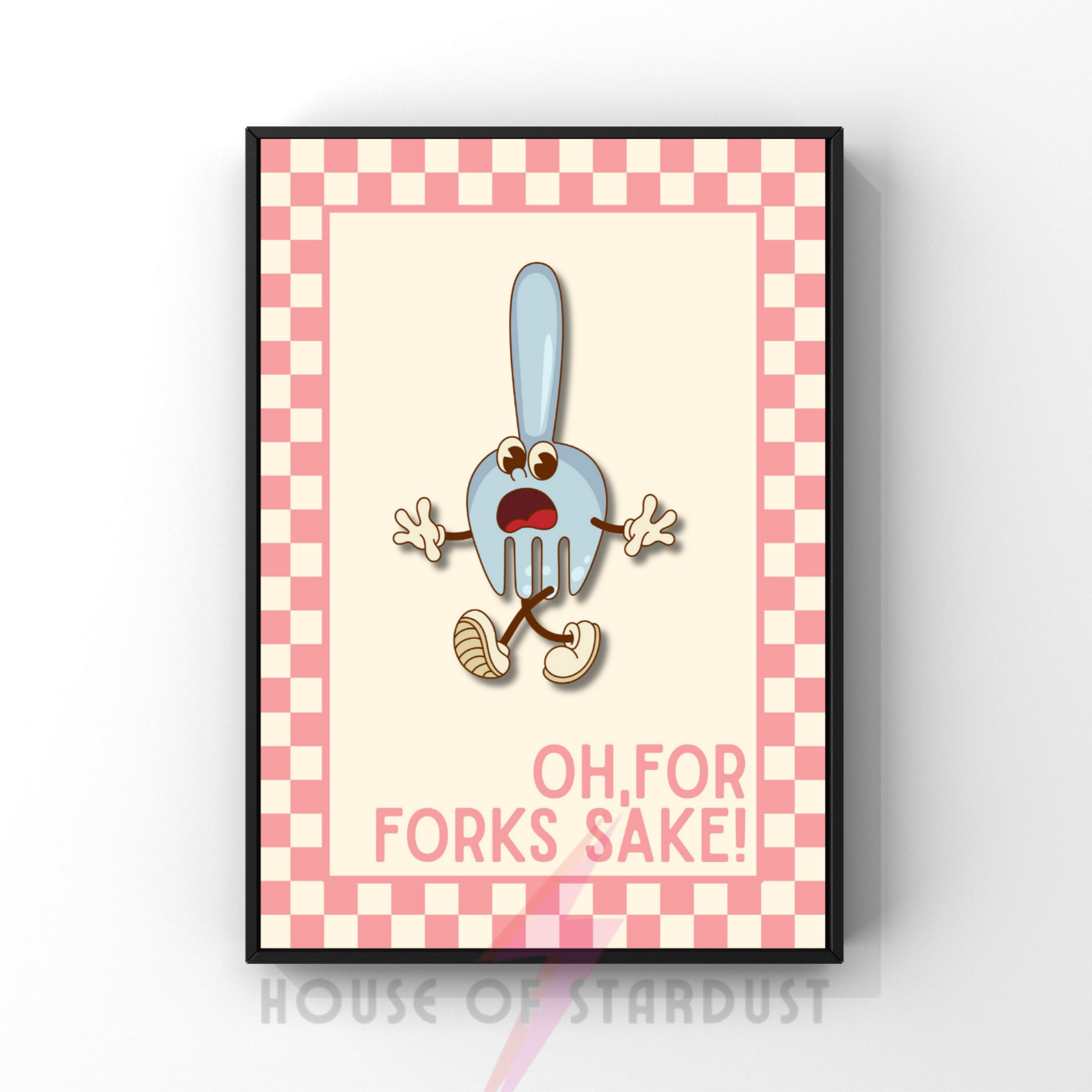 For forks sake!| Kitsch Kitchen checkerboard pastels collection print